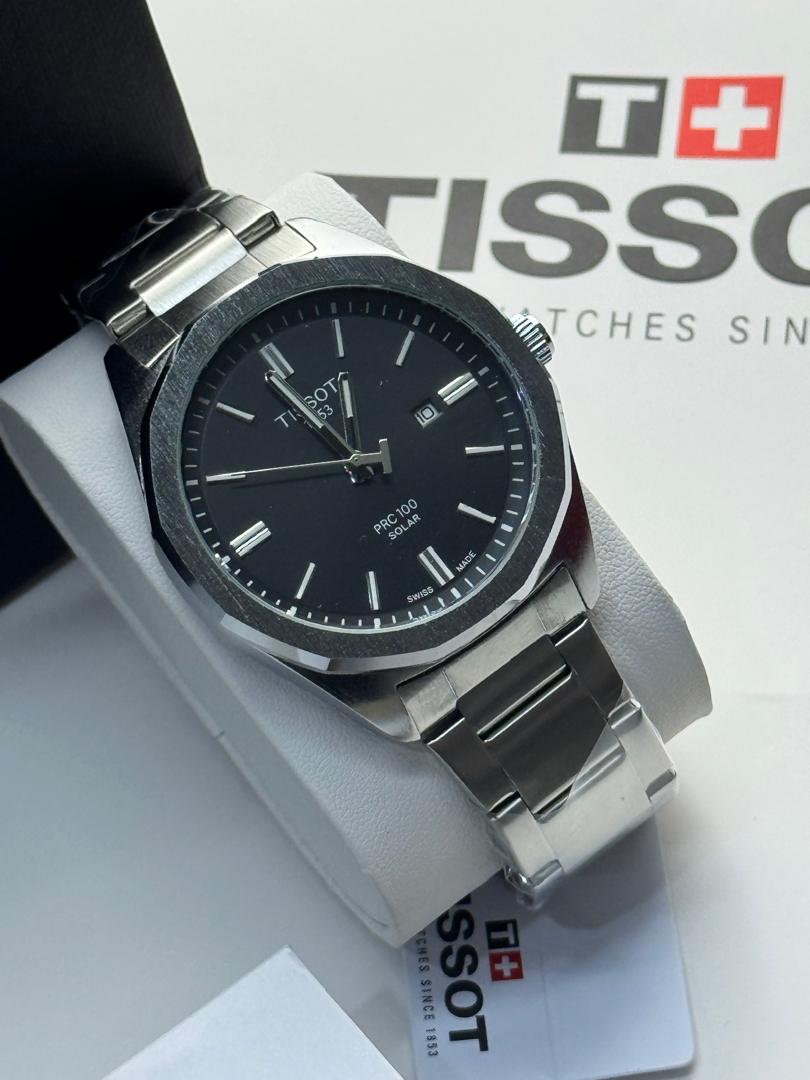 Tissot PRC 100 Solar Men's Watch – Black Dial Silver Stainless Steel Bracelet