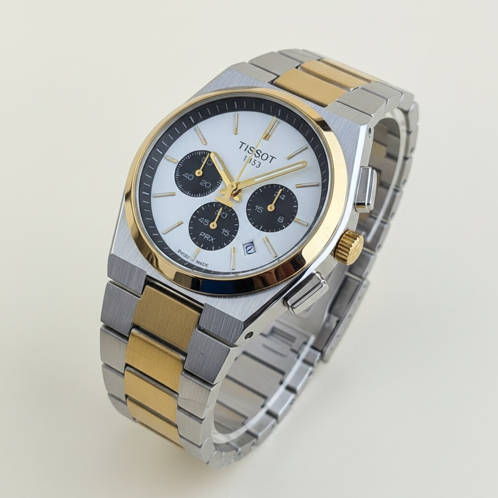 Tissot PRX Chronograph – Two-Tone Gold & Silver White Dial Swiss Made Watch