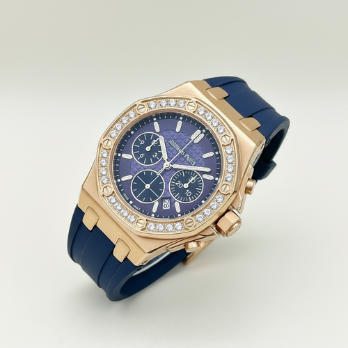 Audemars Piguet Royal Oak Offshore Ladies Chronograph – Blue Dial | Rose Gold | Diamond Bezel