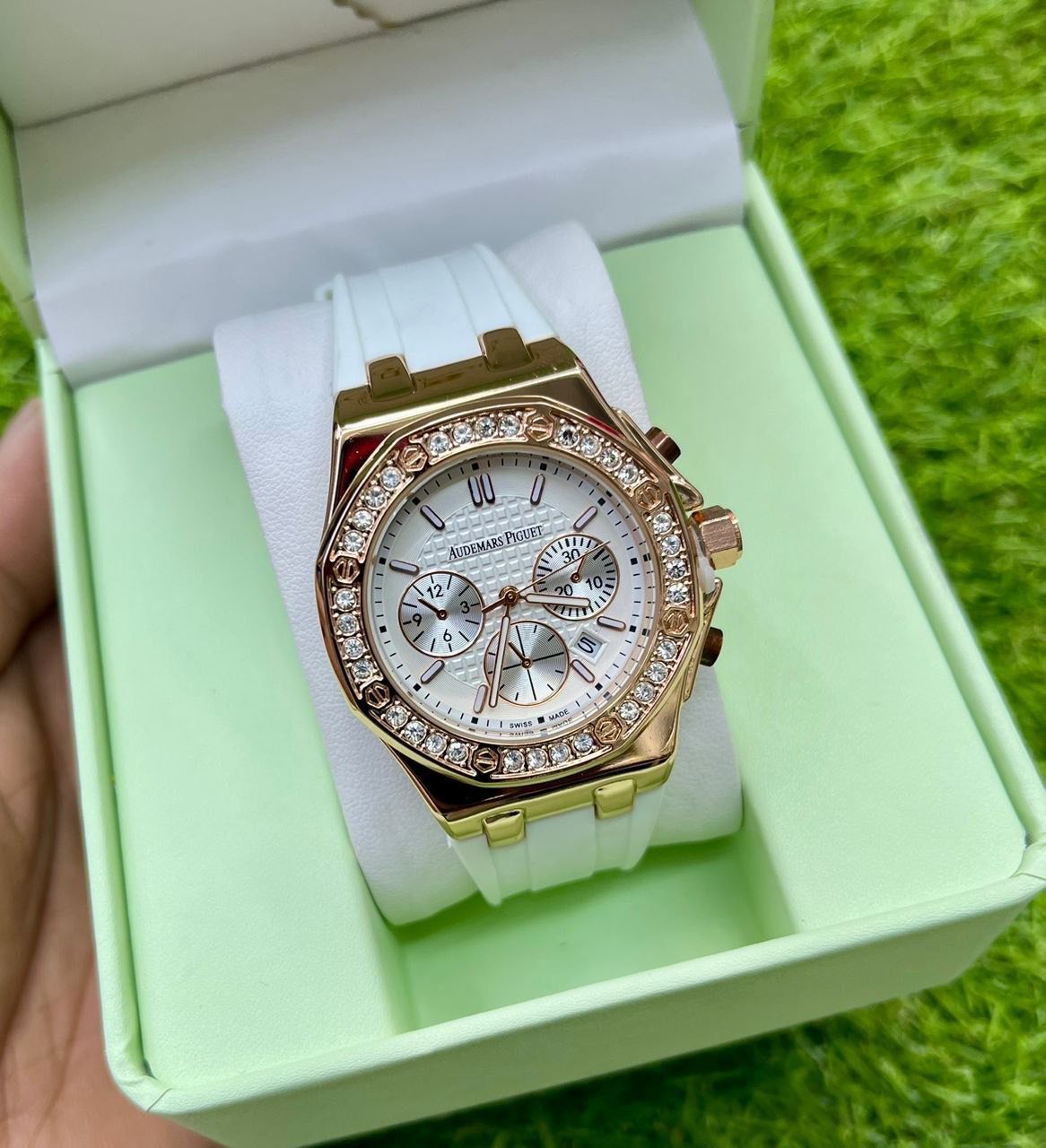 Audemars Piguet Royal Oak Offshore Ladies Chronograph – White Dial | Rose Gold | Diamond Bezel