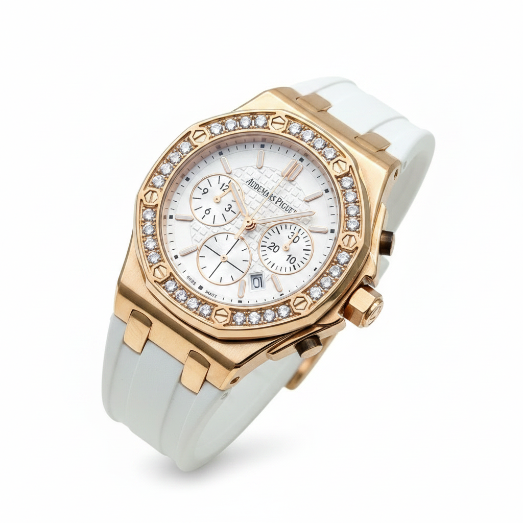 Audemars Piguet Royal Oak Offshore Ladies Chronograph – White Dial | Rose Gold | Diamond Bezel