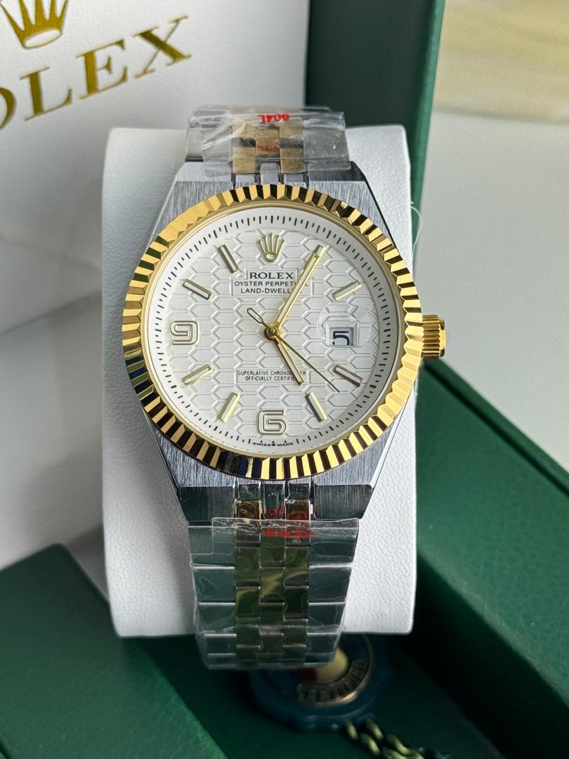 Rolex Oyster Perpetual Land-Dweller White Honeycomb Dial Two-Tone Gold & Silver Automatic Watch