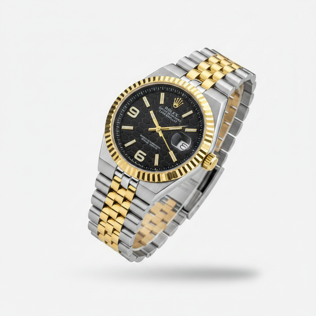 Rolex Oyster Perpetual Land-Dweller Black Honeycomb Dial Two-Tone Gold & Silver Automatic Watch