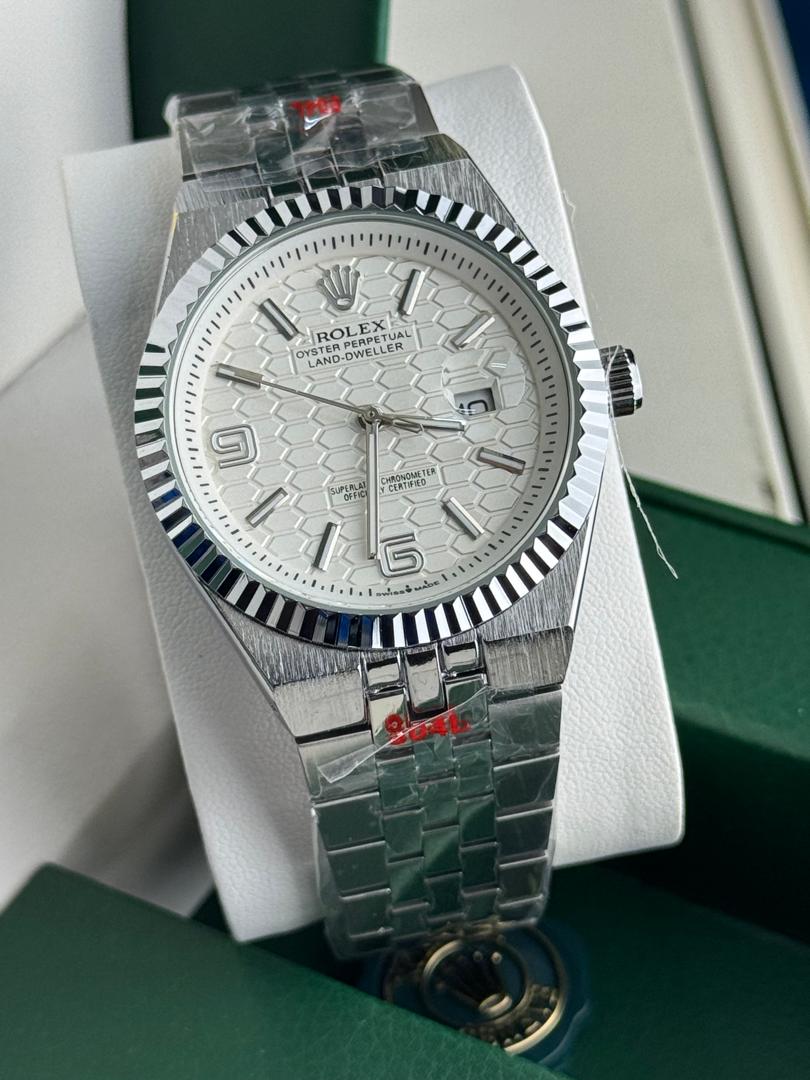 Rolex Oyster Perpetual Land-Dweller White Honeycomb Dial Full Stainless Steel Automatic Watch with Silver Jubilee Bracelet