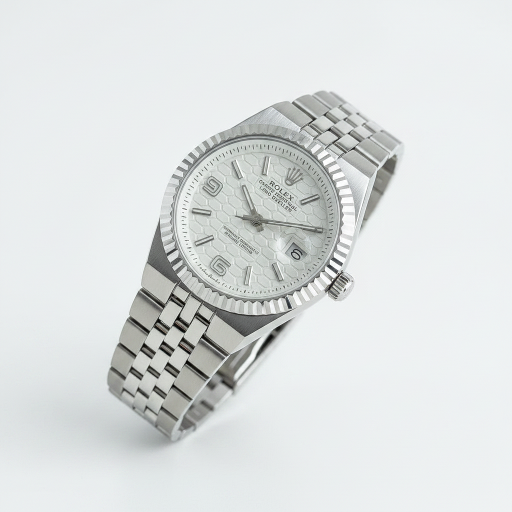 Rolex Oyster Perpetual Land-Dweller White Honeycomb Dial Full Stainless Steel Automatic Watch with Silver Jubilee Bracelet