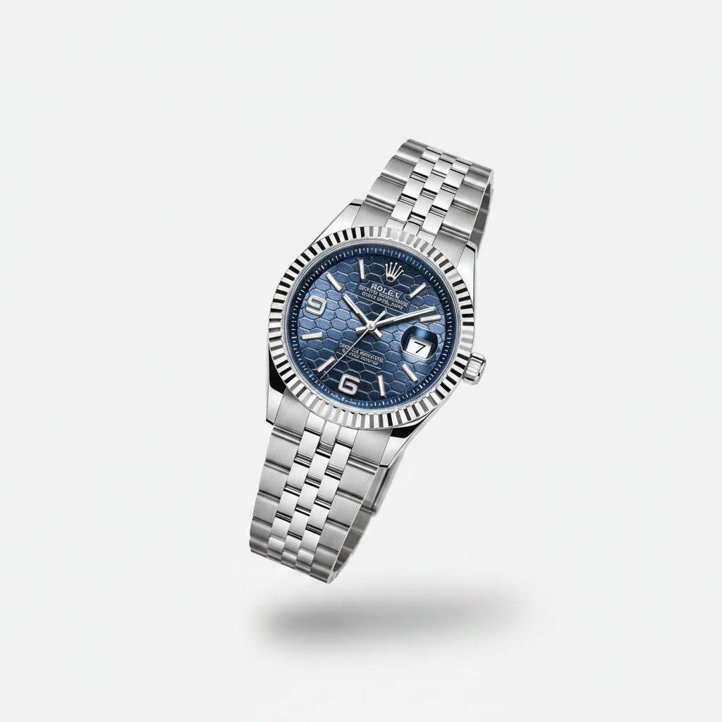 Rolex Oyster Perpetual Land-Dweller Blue Honeycomb Dial Automatic Watch with Silver Jubilee Bracelet