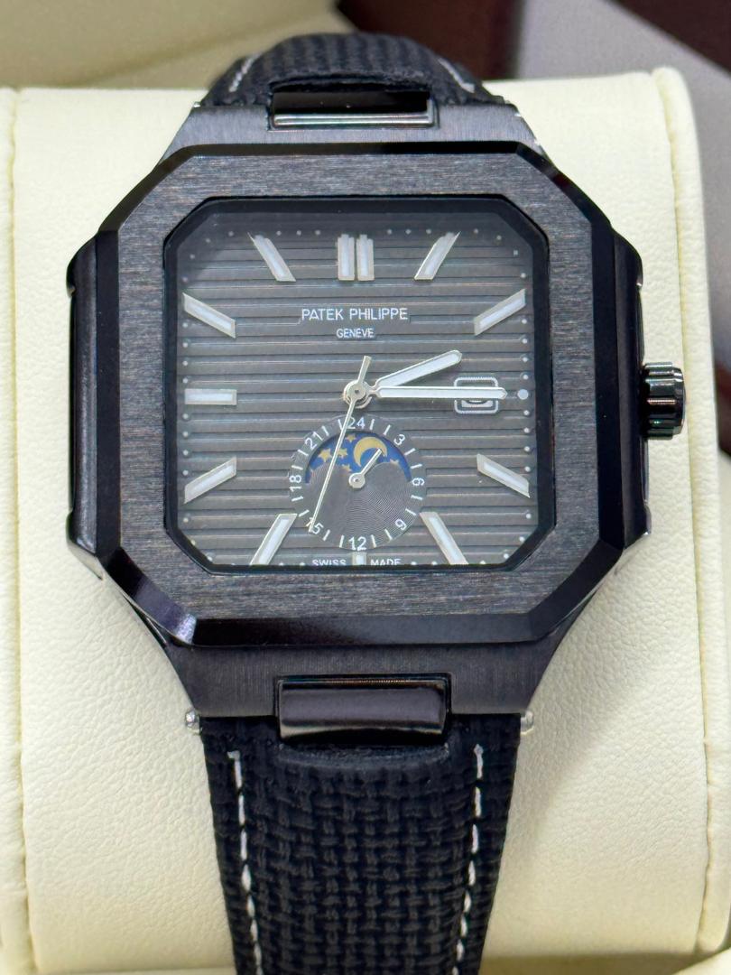 Patek Philippe Nautilus Square Moon Phase Complication – Steel & Black DLC | Multiple Dial & Strap Options