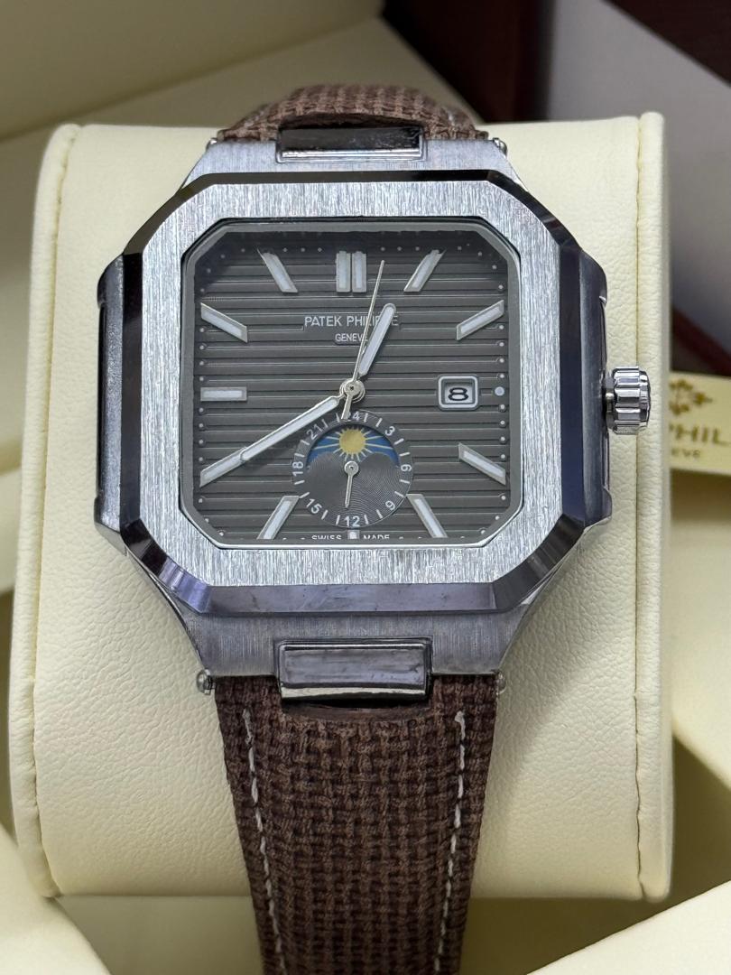 Patek Philippe Nautilus Square Moon Phase Complication – Steel & Black DLC | Multiple Dial & Strap Options