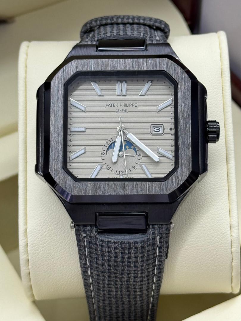 Patek Philippe Nautilus Square Moon Phase Complication – Steel & Black DLC | Multiple Dial & Strap Options