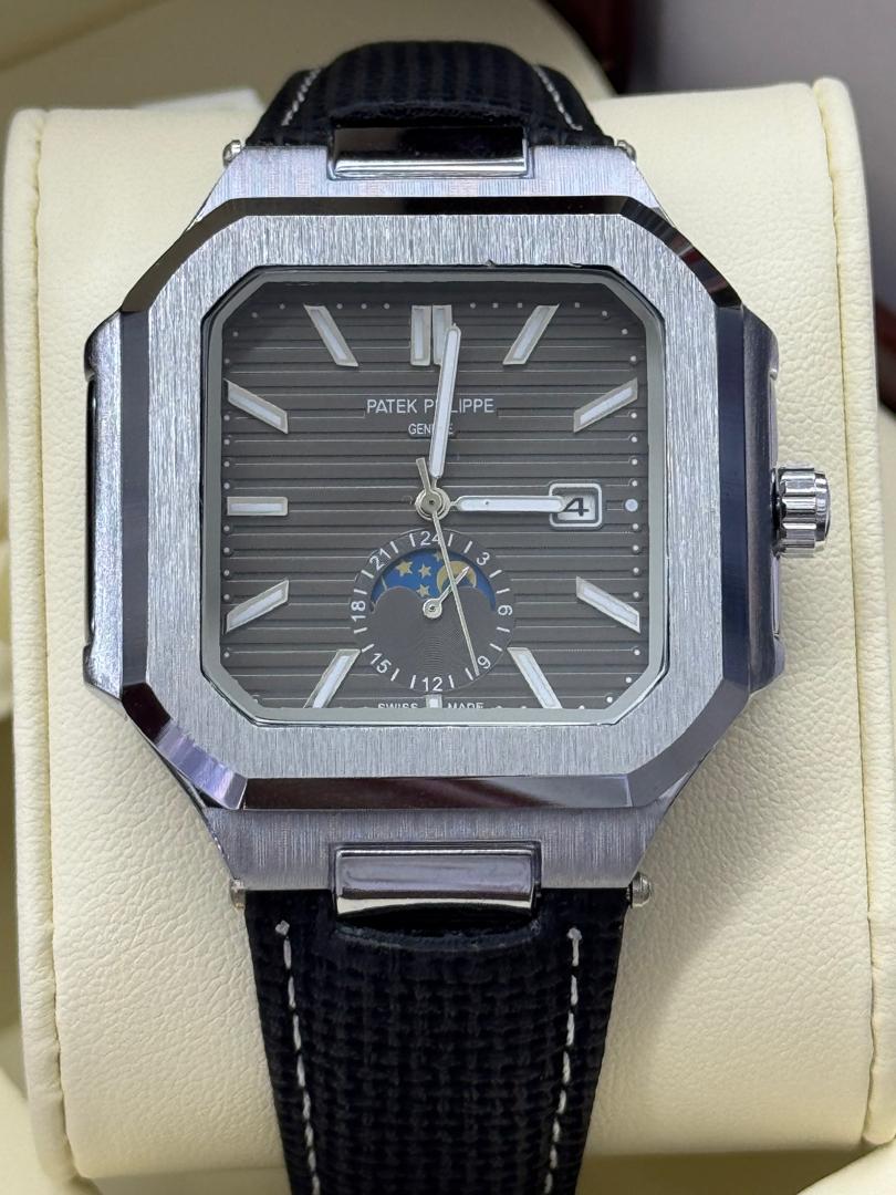 Patek Philippe Nautilus Square Moon Phase Complication – Steel & Black DLC | Multiple Dial & Strap Options