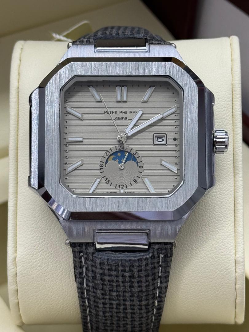 Patek Philippe Nautilus Square Moon Phase Complication – Steel & Black DLC | Multiple Dial & Strap Options