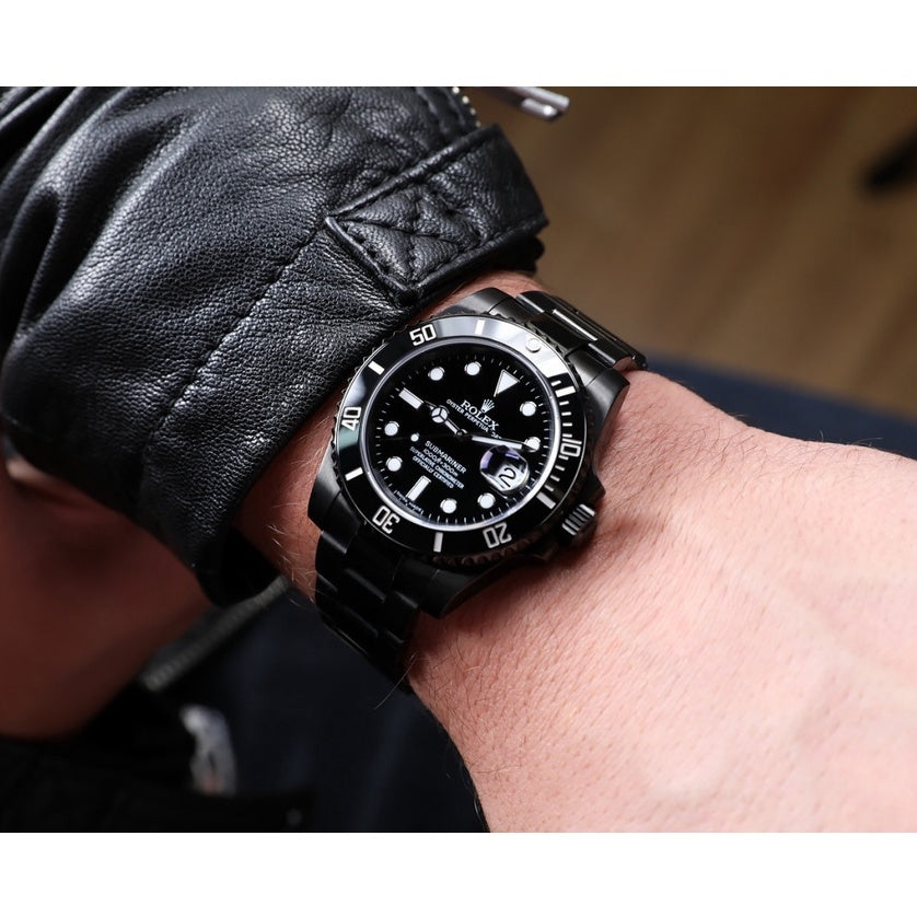Full Black Automatic Men's Watch – Diamond Hour Markers, Date Function, Lume, 31 Variants