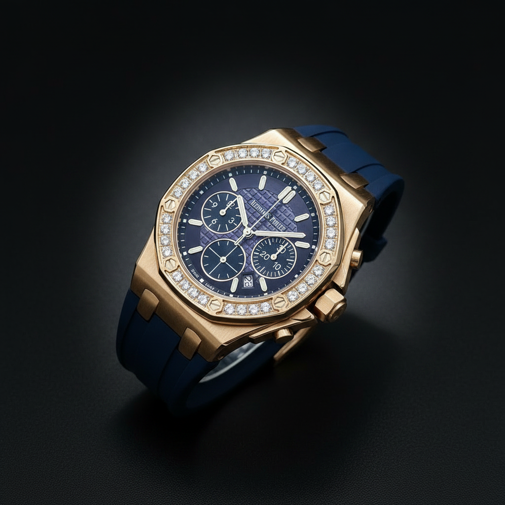Audemars Piguet Royal Oak Offshore Ladies Chronograph – Blue Dial | Rose Gold | Diamond Bezel