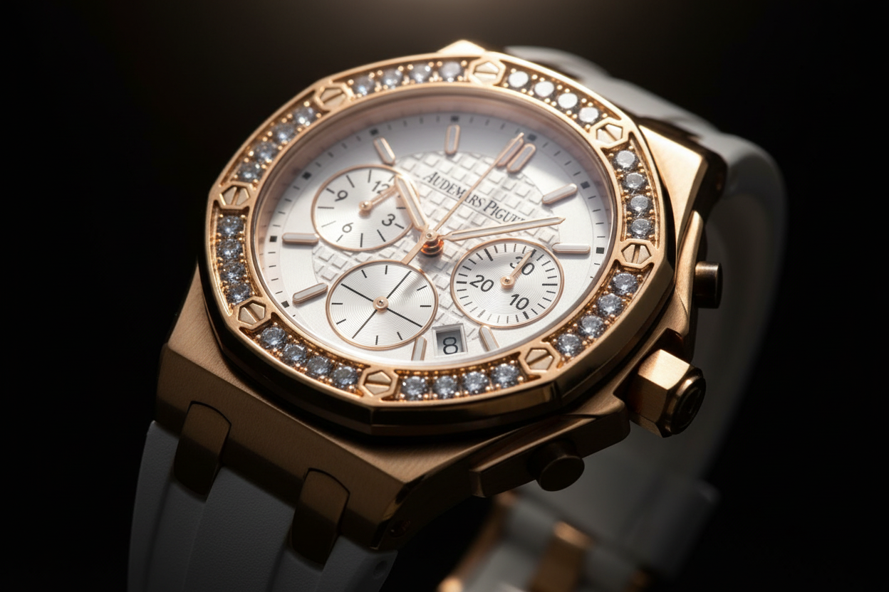Audemars Piguet Royal Oak Offshore Ladies Chronograph – White Dial | Rose Gold | Diamond Bezel