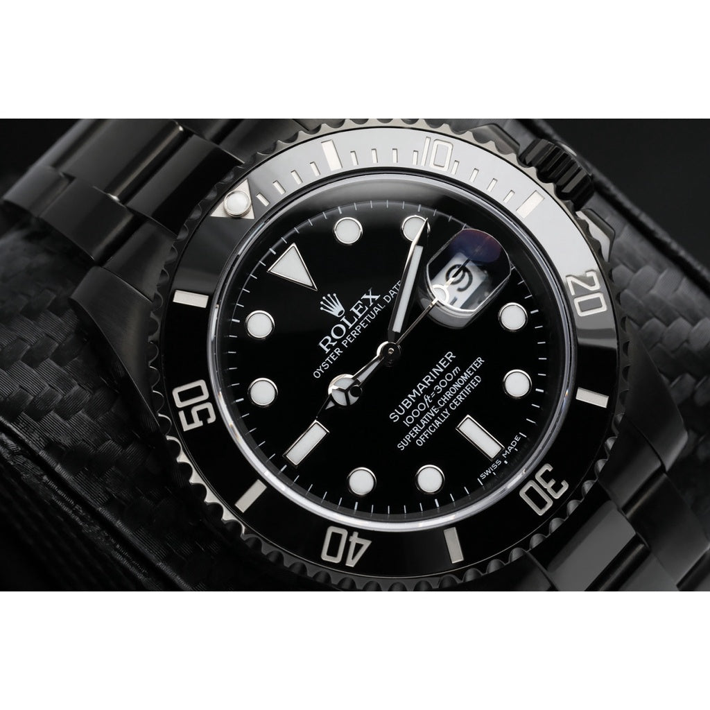 Full Black Automatic Men's Watch – Diamond Hour Markers, Date Function, Lume, 31 Variants