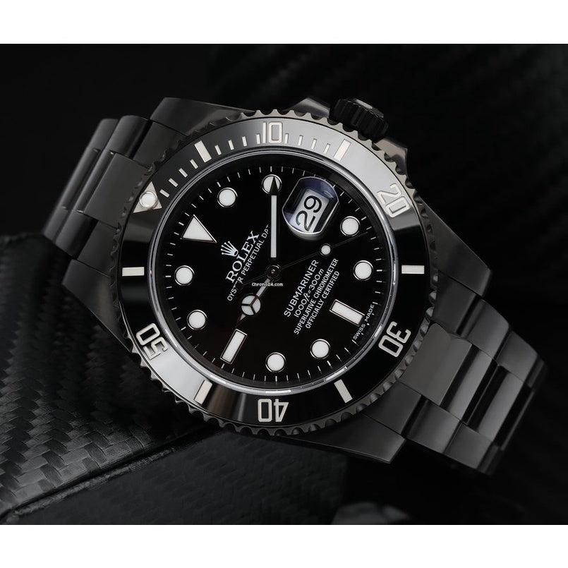 Full Black Automatic Men's Watch – Diamond Hour Markers, Date Function, Lume, 31 Variants