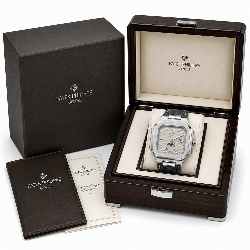 Patek Philippe Nautilus Square Moon Phase Complication – Steel & Black DLC | Multiple Dial & Strap Options