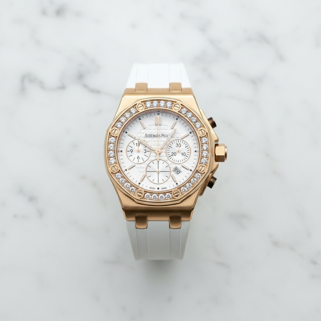 Audemars Piguet Royal Oak Offshore Ladies Chronograph – White Dial | Rose Gold | Diamond Bezel
