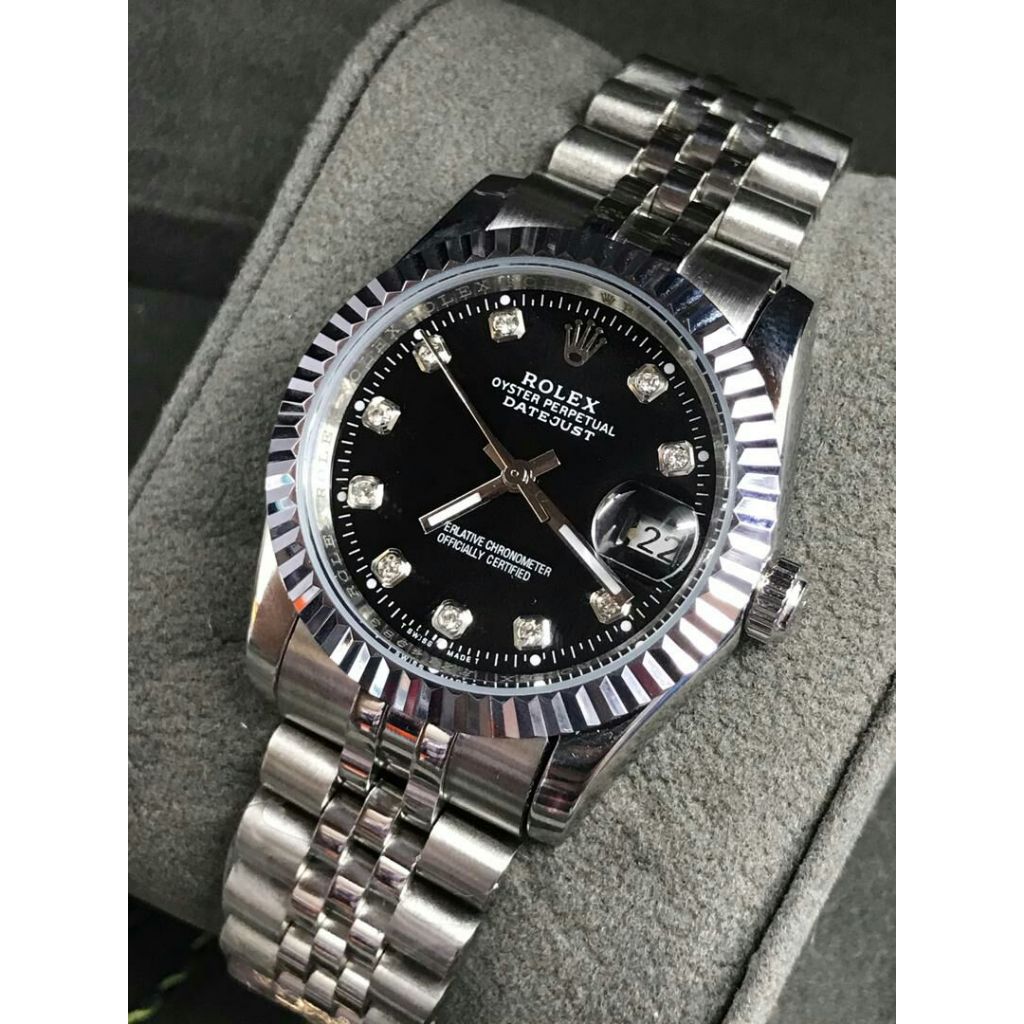 Full Black Automatic Men's Watch – Diamond Hour Markers, Date Function, Lume, 31 Variants