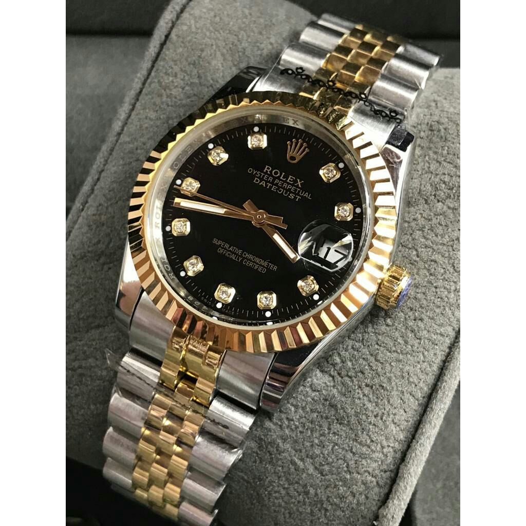 Full Black Automatic Men's Watch – Diamond Hour Markers, Date Function, Lume, 31 Variants