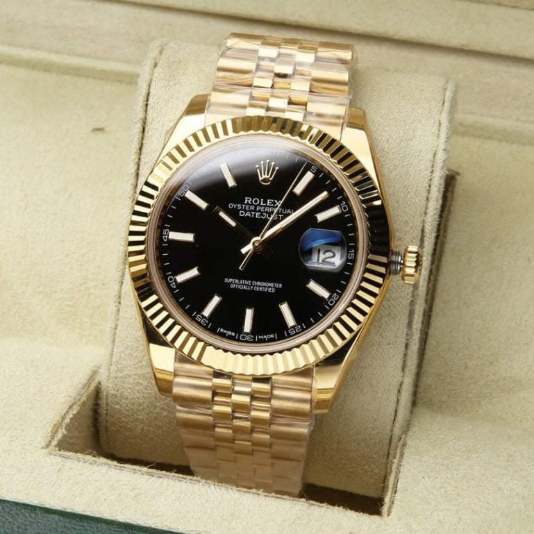 Full Black Automatic Men's Watch – Diamond Hour Markers, Date Function, Lume, 31 Variants