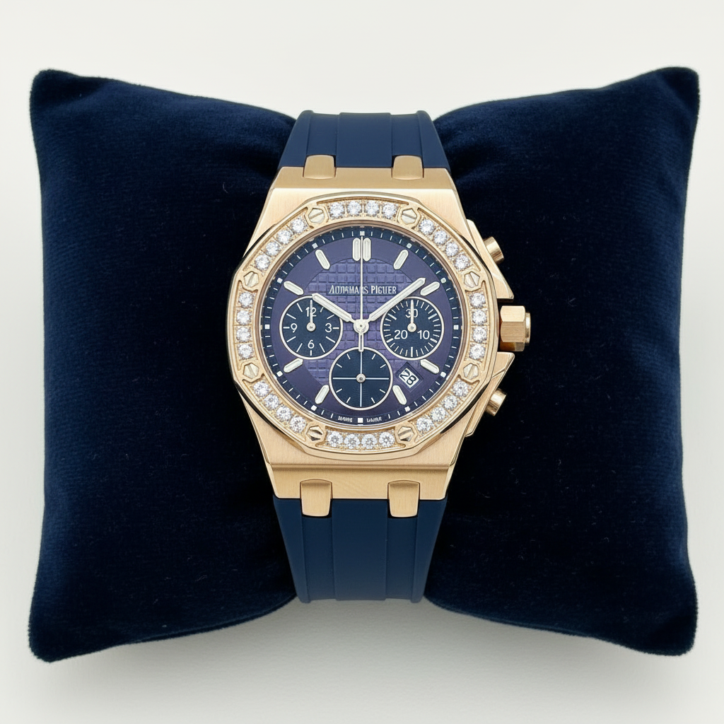 Audemars Piguet Royal Oak Offshore Ladies Chronograph – Blue Dial | Rose Gold | Diamond Bezel