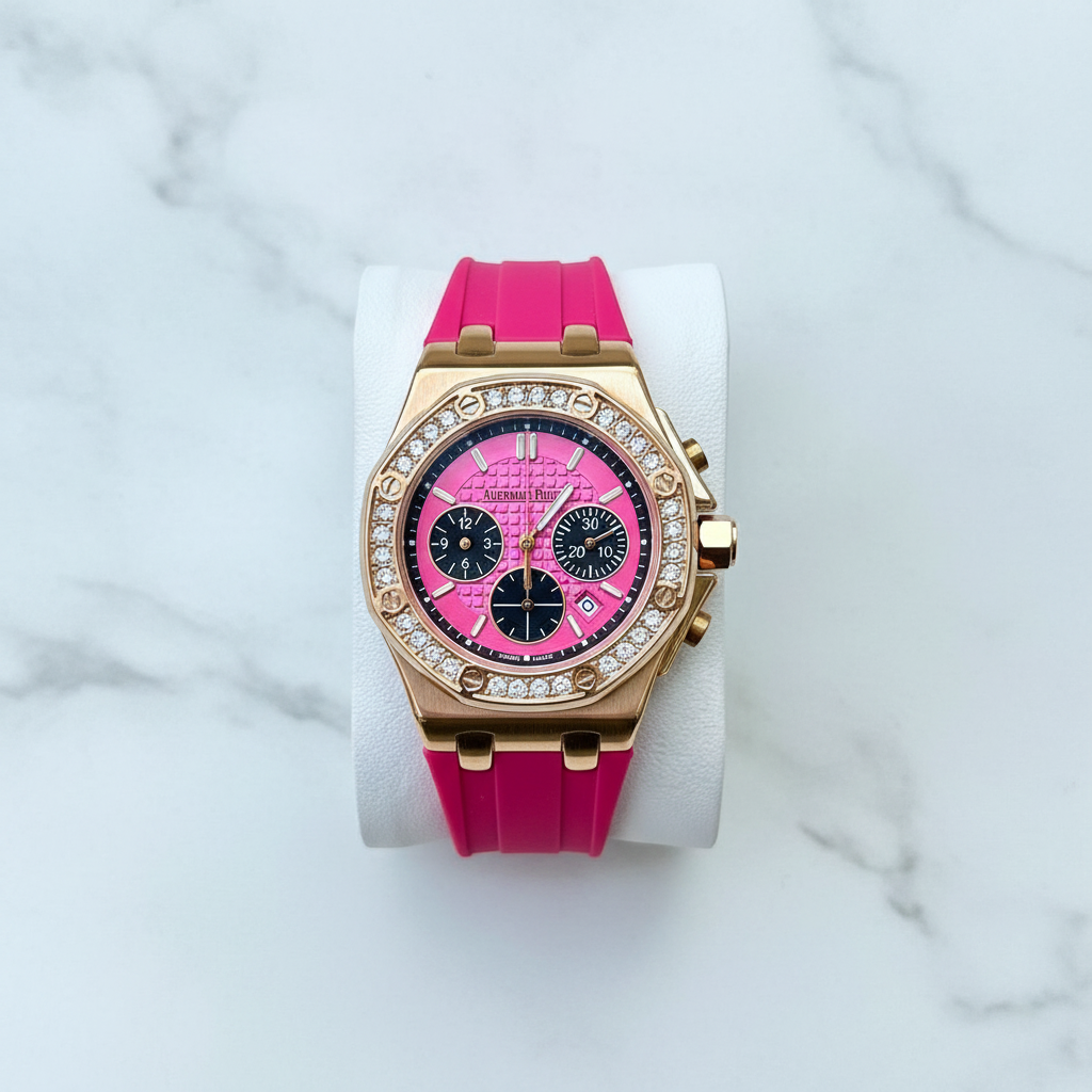 Audemars Piguet Royal Oak Offshore Ladies Chronograph – Hot Pink Dial | Rose Gold | Diamond Bezel